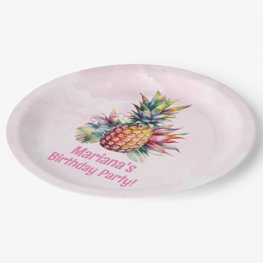 Assiettes En Carton Aloha Pineappy fête d'été d'anniversaire (Angle)
