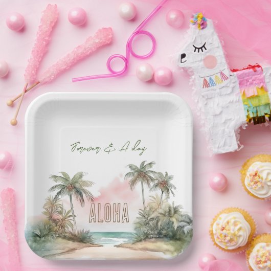 Assiettes En Carton Aloha Plage tropicale Palmiers (Fête)