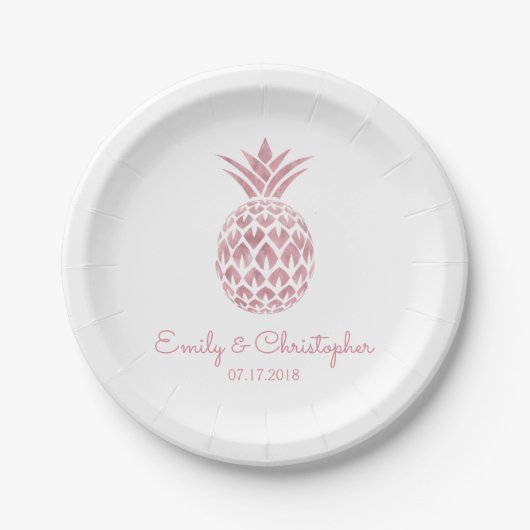 Assiettes En Carton Aloha Tropical Hawaiian Mariage Ananas Blanc (Devant)