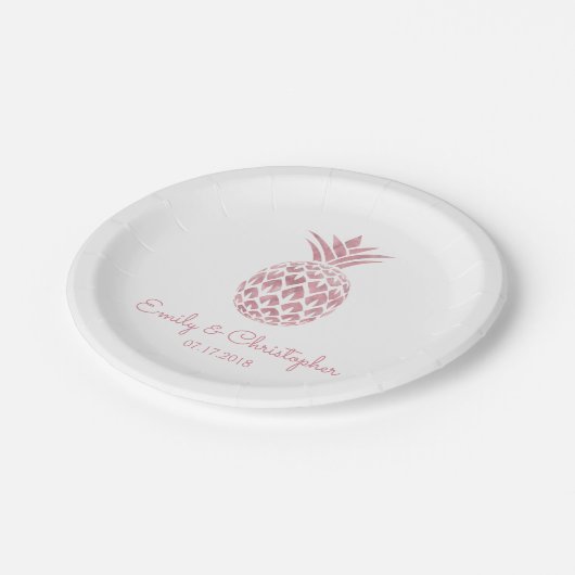Assiettes En Carton Aloha Tropical Hawaiian Mariage Ananas Blanc (Angle)