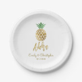 Assiettes En Carton Aloha Tropical Hawaiian Mariage Ananas Blanc (Devant)
