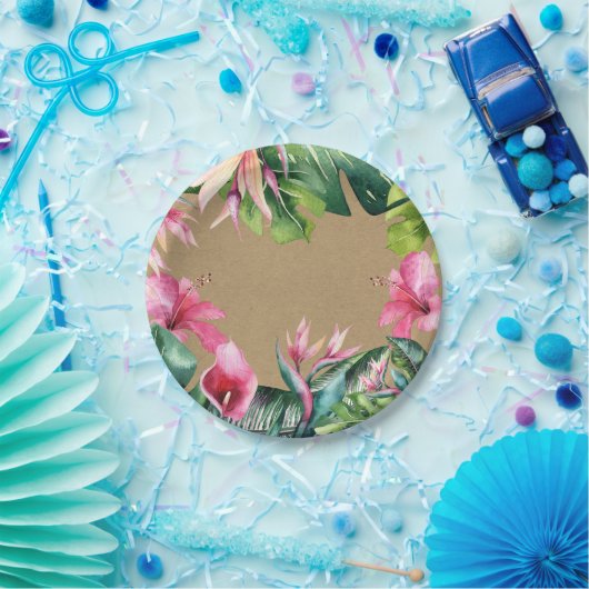 Assiettes En Carton Aloha tropical Luau Feuilles d'été Kraft (Fête)