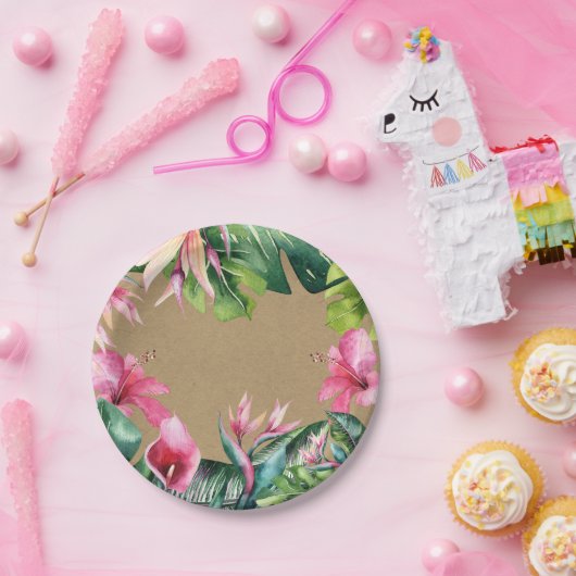 Assiettes En Carton Aloha tropical Luau Feuilles d'été Kraft (Fête)