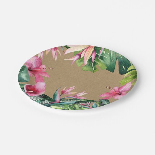 Assiettes En Carton Aloha tropical Luau Feuilles d'été Kraft (Angle)
