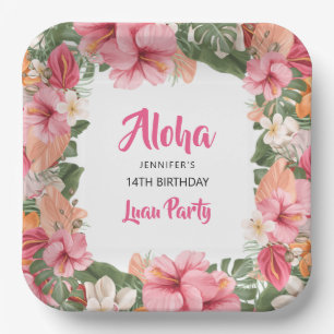 Assiettes En Carton Aloha Tropical Luau Hibiscus Floral Anniversaire