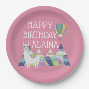 Assiettes En Carton Alpaca fête d'anniversaire rose vif