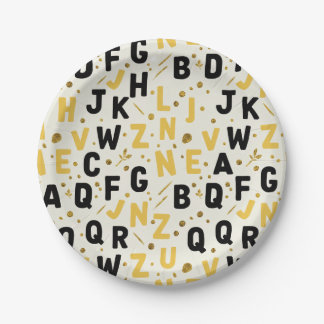 Assiettes En Carton Alphabet doré et noir Luxe
