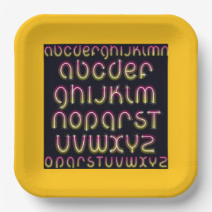 Assiettes En Carton Alphabet néon rétro années 80 rose et jaune