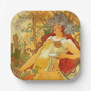 Assiettes En Carton Alphonse Mucha Art Nouveau Automne