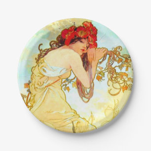 Assiettes En Carton Alphonse Mucha Art Nouveau Été