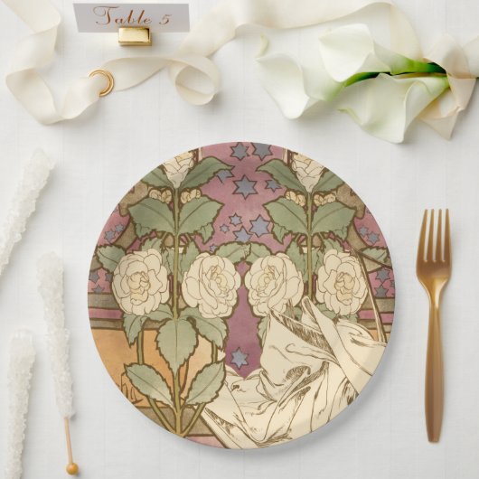 Assiettes En Carton Alphonse Mucha Elegant Art Nouveau Stars Camellia  (Mariage)