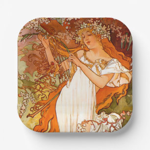 Assiettes En Carton Alphonse Mucha Printemps Art Nouveau
