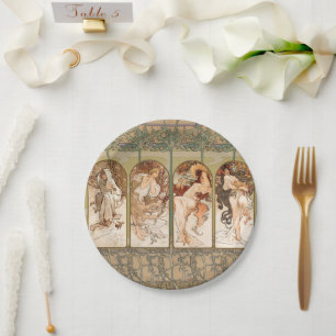 Assiettes En Carton Alphonse Mucha Quatre Saisons Panneau Art nouveau