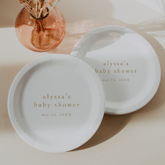 Assiettes En Carton ALYSSA White Gold Boho Modern Simple Baby shower