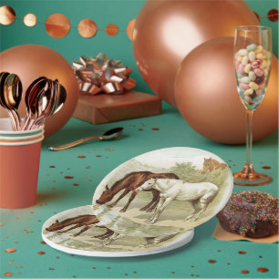 Assiettes En Carton Amants vintages mignons de cheval tout plat de