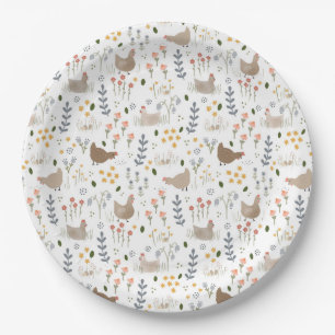 Assiettes En Carton Amateurs de poulet Farmyard Animal Floral Party