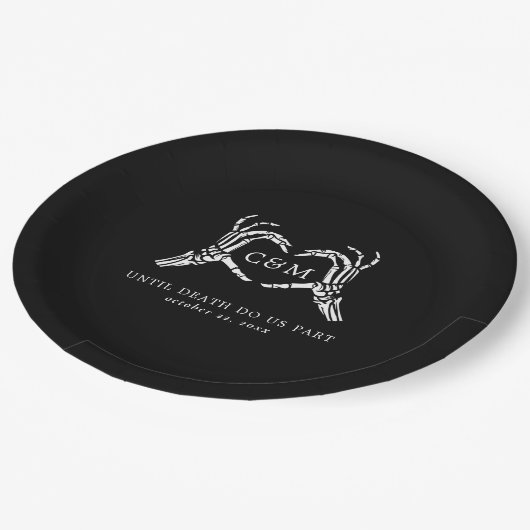 Assiettes En Carton Amateurs jusqu'à la mort Skeletons & Mariage Rose (Angle)