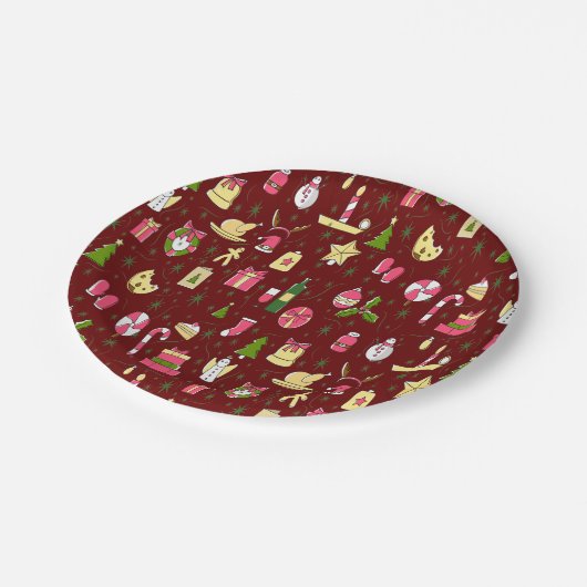 Assiettes En Carton Ambiance de Noël, design avec beaucoup de bonbons (Angle)