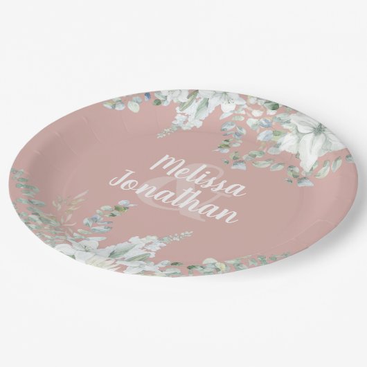 Assiettes En Carton Ambiance romantique aquarelle fleurie blanche fleu (Angle)