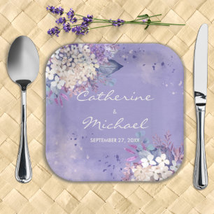 Assiettes En Carton Ambiance romantique Lavande Aquarelle Florale Prin