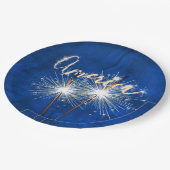 Assiettes En Carton America Sparkler sur Blue Leather (Angle)