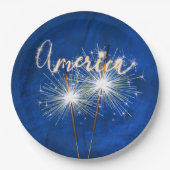 Assiettes En Carton America Sparkler sur Blue Leather (Devant)