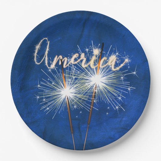 Assiettes En Carton America Sparkler sur Blue Leather (Devant)