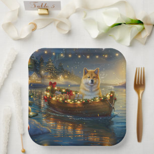 Assiettes En Carton American Akita Christmas Festive Voyage