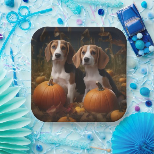 Assiettes En Carton American Anglais Foxhound Puppy Automne Delight (Fête)