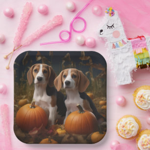 Assiettes En Carton American Anglais Foxhound Puppy Automne Delight