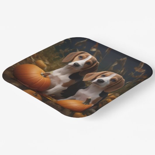 Assiettes En Carton American Anglais Foxhound Puppy Automne Delight (Angulaire)