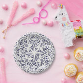 Assiettes En Carton American Doily & Lace, 8, Crème sur bleu (Fête)