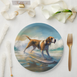 Assiettes En Carton American Engligh Foxhound Beach Surfing Paining