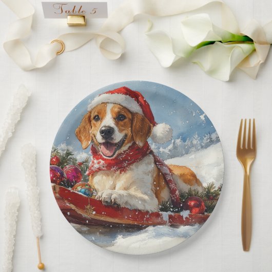 Assiettes En Carton American English Foxhound dans Sledge Christmas (Mariage)