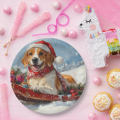 Assiettes En Carton American English Foxhound dans Sledge Christmas (Fête)