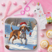 Assiettes En Carton American English Foxhound Noël Festive Neige (Fête)
