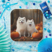 Assiettes En Carton American Eskimo Chiot Automne Citrouille délice (Fête)