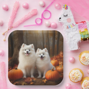 Assiettes En Carton American Eskimo Chiot Automne Citrouille délice