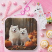 Assiettes En Carton American Eskimo Chiot Automne Citrouille délice (Fête)