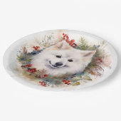 Assiettes En Carton American Eskimo Christmas Wreath Festive Pup (Angle)