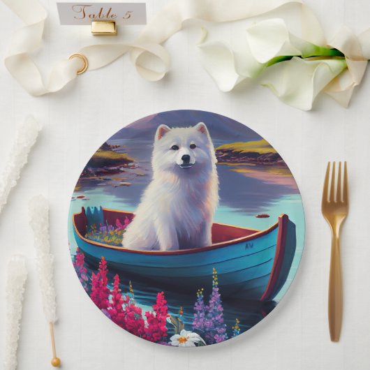 Assiettes En Carton American Eskimo Dog on Paddle : Une aventure Pitto (Mariage)
