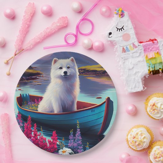 Assiettes En Carton American Eskimo Dog on Paddle : Une aventure Pitto (Fête)