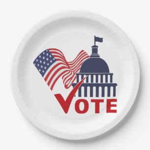 Assiettes En Carton American Flag, Capital Vote Check Mark Papier Plat