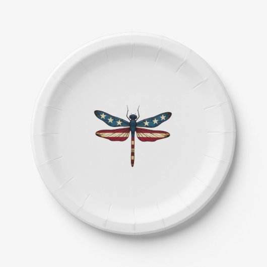 Assiettes En Carton American Flag Dragonfly Patriotic 4th of July Red (Devant)