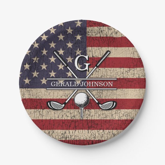 Assiettes En Carton American Flag Golf Monogramme Design (Devant)