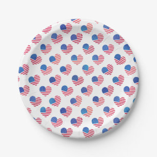 Assiettes En Carton American Flag Hearts Rouge Blanc Bleu Étoiles Rayu