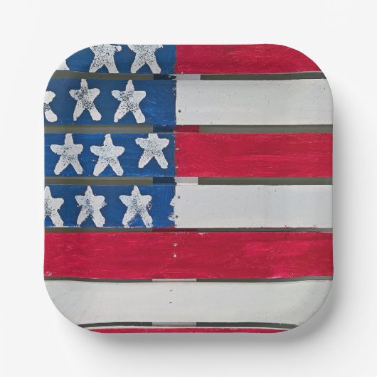 Assiettes En Carton American Flag Painted On Wooden Pallet (Recto)