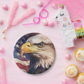 Assiettes En Carton American Flag with Bald Eagle Head (Fête)