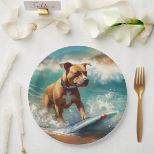 Assiettes En Carton American Staffordshire Beach Surf Peinture