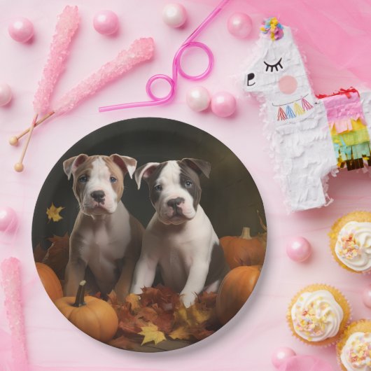 Assiettes En Carton American Staffordshire Puppy Automne Délice (Fête)